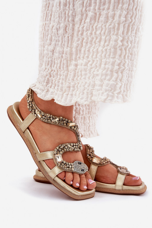 Dámske sandále S Dekoráciou s imitáciou hadej kože Eko Kožené Artiker 56C1362 zlatej farby Dámske sandále S Dekoráciou s imitáciou hadej kože Eko Kožené Artiker 56C1362 zlatej farby