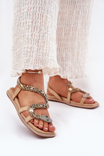 Dámske sandále S Dekoráciou s imitáciou hadej kože z eko semišuoIne Artiker 56C1361 béžová