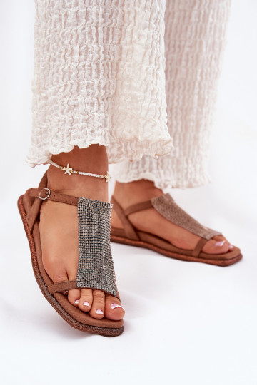 rovná sa Elegantný štýl Dámske sandále so svietiacimi otvormi Artiker 56C1365 Hnedá farba