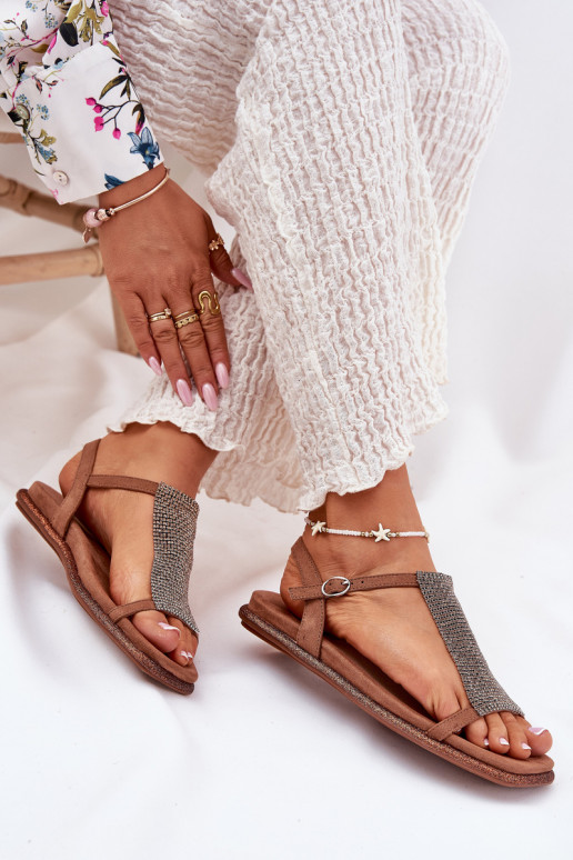 rovná sa Elegantný štýl Dámske sandále so svietiacimi otvormi Artiker 56C1365 Hnedá farba rovná sa Elegantný štýl Dámske sandále so svietiacimi otvormi Artiker 56C1365 Hnedá farba