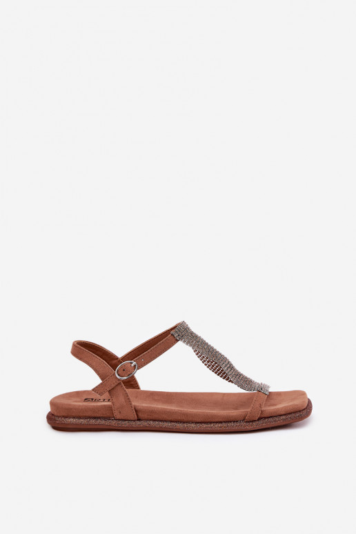 rovná sa Elegantný štýl Dámske sandále so svietiacimi otvormi Artiker 56C1365 Hnedá farba rovná sa Elegantný štýl Dámske sandále so svietiacimi otvormi Artiker 56C1365 Hnedá farba