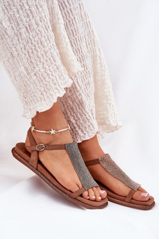 rovná sa Elegantný štýl Dámske sandále so svietiacimi otvormi Artiker 56C1365 Hnedá farba rovná sa Elegantný štýl Dámske sandále so svietiacimi otvormi Artiker 56C1365 Hnedá farba