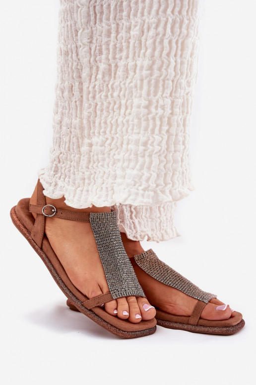 rovná sa Elegantný štýl Dámske sandále so svietiacimi otvormi Artiker 56C1365 Hnedá farba rovná sa Elegantný štýl Dámske sandále so svietiacimi otvormi Artiker 56C1365 Hnedá farba