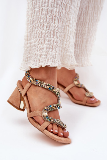 Dámske sandále na vysokom opätku so svietiacimi otvormi Artiker 56C1377 béžová