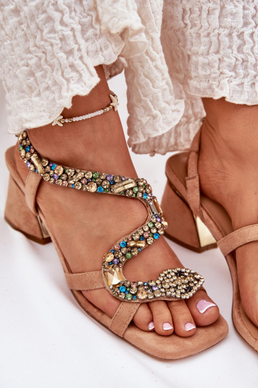 Dámske sandále na vysokom opätku so svietiacimi otvormi Artiker 56C1377 béžová