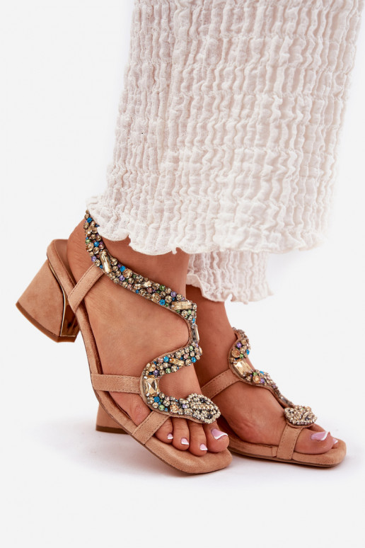 Dámske sandále na vysokom opätku so svietiacimi otvormi Artiker 56C1377 béžová