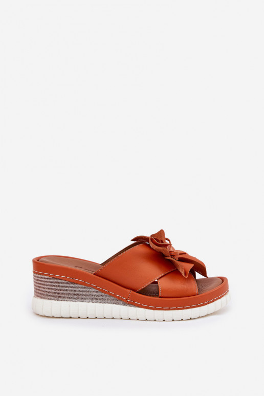 Kožené papuče Dámske Zapnuté INedge S Ornatem Kvet Artiker 52C0505 oranžová Kožené papuče Dámske Zapnuté INedge S Ornatem Kvet Artiker 52C0505 oranžová