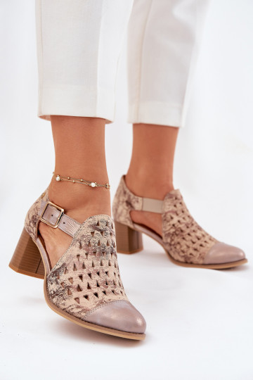 Dámske Kožené Prelamované čižmy Máciejka 04962-43 béžová-zlatej farby 2