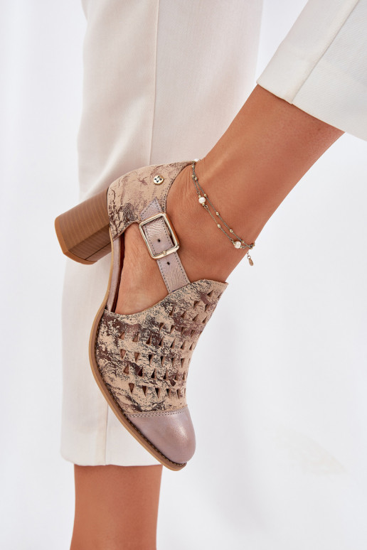 Dámske Kožené Prelamované čižmy Máciejka 04962-43 béžová-zlatej farby