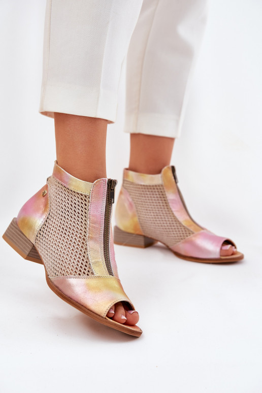 Kožené Dámske čižmy so širokými podpätkamiOdkrytymi Palcami Máciejka 06413-15 Ružová-oranžová Kožené Dámske čižmy so širokými podpätkamiOdkrytymi Palcami Máciejka 06413-15 Ružová-oranžová