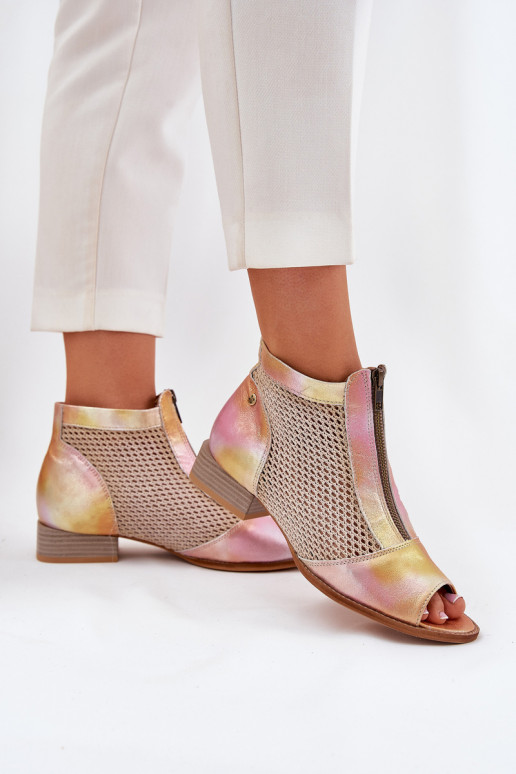 Kožené Dámske čižmy so širokými podpätkamiOdkrytymi Palcami Máciejka 06413-15 Ružová-oranžová Kožené Dámske čižmy so širokými podpätkamiOdkrytymi Palcami Máciejka 06413-15 Ružová-oranžová