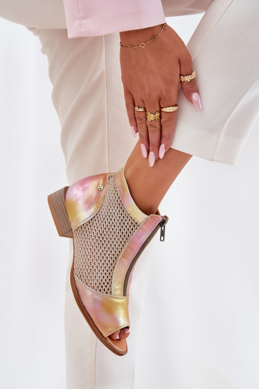 Kožené Dámske čižmy so širokými podpätkamiOdkrytymi Palcami Máciejka 06413-15 Ružová-oranžová Kožené Dámske čižmy so širokými podpätkamiOdkrytymi Palcami Máciejka 06413-15 Ružová-oranžová