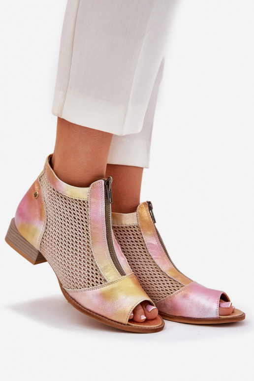 Kožené Dámske čižmy so širokými podpätkamiOdkrytymi Palcami Máciejka 06413-15 Ružová-oranžová Kožené Dámske čižmy so širokými podpätkamiOdkrytymi Palcami Máciejka 06413-15 Ružová-oranžová