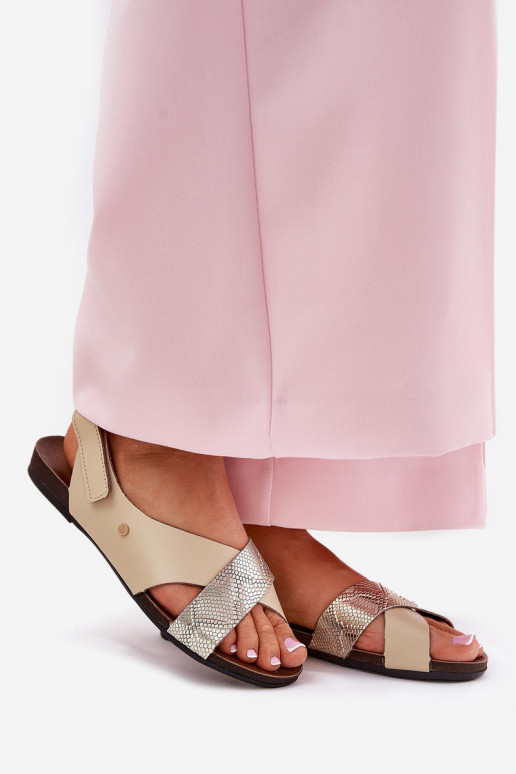 Dámske sandále s lepiacimi spojkami Zazoo 40141 béžová-zlatej farby Dámske sandále s lepiacimi spojkami Zazoo 40141 béžová-zlatej farby