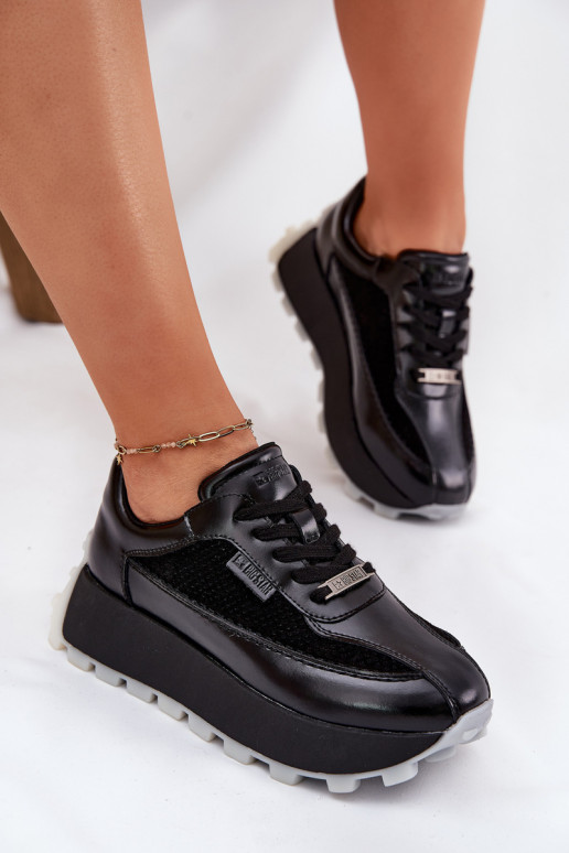 Kožené Dámske Tenisky model obuvi s platformou Big Star RR274873 HI-POLY SYSTEM čierna