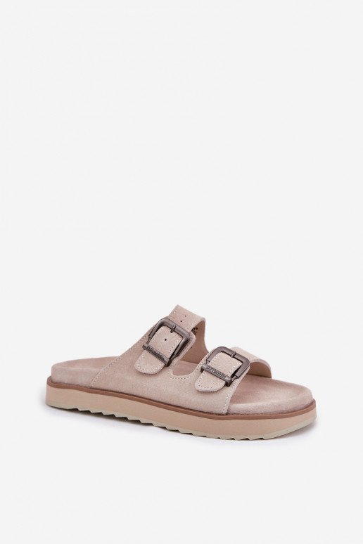 Dámske semišové papuče s prackami D.Franklin DFSH405001 béžová Dámske semišové papuče s prackami D.Franklin DFSH405001 béžová