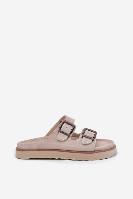 Dámske semišové papuče s prackami D.Franklin DFSH405001 béžová Dámske semišové papuče s prackami D.Franklin DFSH405001 béžová