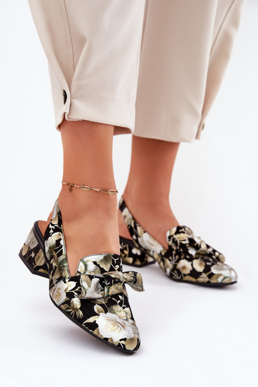 Kožené Topánky s kvetmi so stuhami N6539-44 čierna Kožené Topánky s kvetmi so stuhami N6539-44 čierna