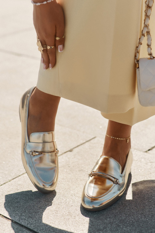 Kožené topánky dámske mokasíny Máciejka K6809-25 zlatej farby Kožené topánky dámske mokasíny Máciejka K6809-25 zlatej farby