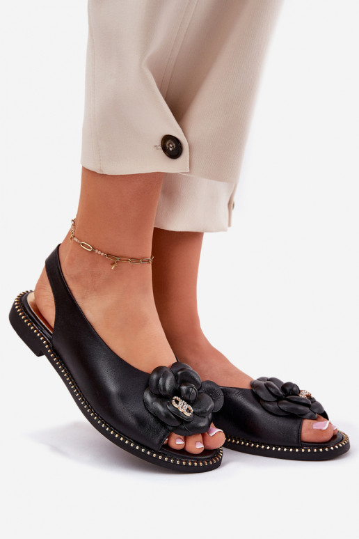 Kožené Ploché sandále s ozdobami CheBello 4642 čierna Kožené Ploché sandále s ozdobami CheBello 4642 čierna