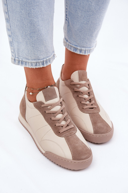 Kožené tenisky Dámske Laura Messi 2935 béžová Kožené tenisky Dámske Laura Messi 2935 béžová