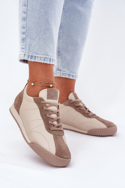 Kožené tenisky Dámske Laura Messi 2935 béžová Kožené tenisky Dámske Laura Messi 2935 béžová