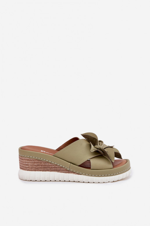 Kožené papuče Dámske Zapnuté INedge S Ornatem Kvet Artiker 52C0503 zelená farba Kožené papuče Dámske Zapnuté INedge S Ornatem Kvet Artiker 52C0503 zelená farba