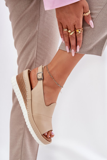 Dámske sandále Kožené Zapnuté INedge Artiker 56C0919 béžová