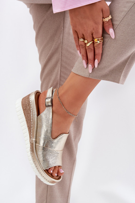 Dámske sandále Kožené Zapnuté INedge Artiker 56C0920 zlatej farby Dámske sandále Kožené Zapnuté INedge Artiker 56C0920 zlatej farby