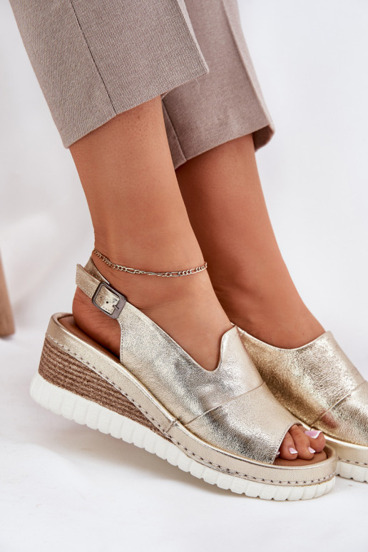 Dámske sandále Kožené Zapnuté INedge Artiker 56C0920 zlatej farby Dámske sandále Kožené Zapnuté INedge Artiker 56C0920 zlatej farby