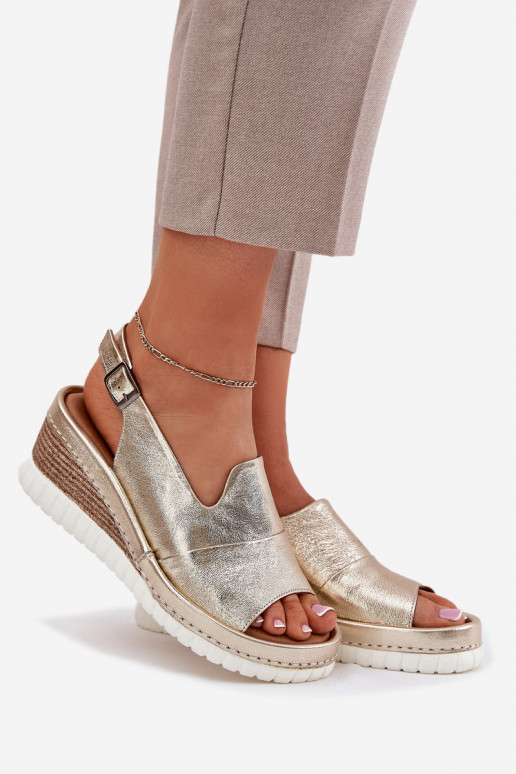 Dámske sandále Kožené Zapnuté INedge Artiker 56C0920 zlatej farby Dámske sandále Kožené Zapnuté INedge Artiker 56C0920 zlatej farby