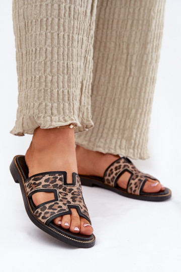 Kožené rovná sa Papuče so vzormi leopardej kožušiny Zazoo 40383 čierna