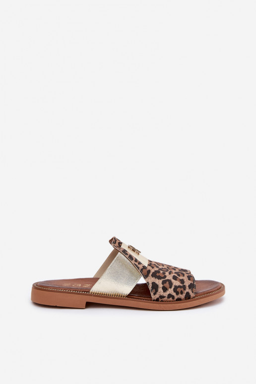 Elegantný štýl Papuče Vyrobené z prírodnej kože so širokými podpätkami Zazoo 40423 so vzormi leopardej kožušiny Elegantný štýl Papuče Vyrobené z prírodnej kože so širokými podpätkami Zazoo 40423 so vzormi leopardej kožušiny