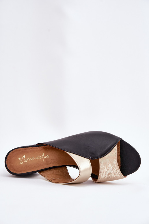 Kožené papuče Dámske s podpätkami Máciejka 06943-25 Čierna a-zlatej farby Kožené papuče Dámske s podpätkami Máciejka 06943-25 Čierna a-zlatej farby