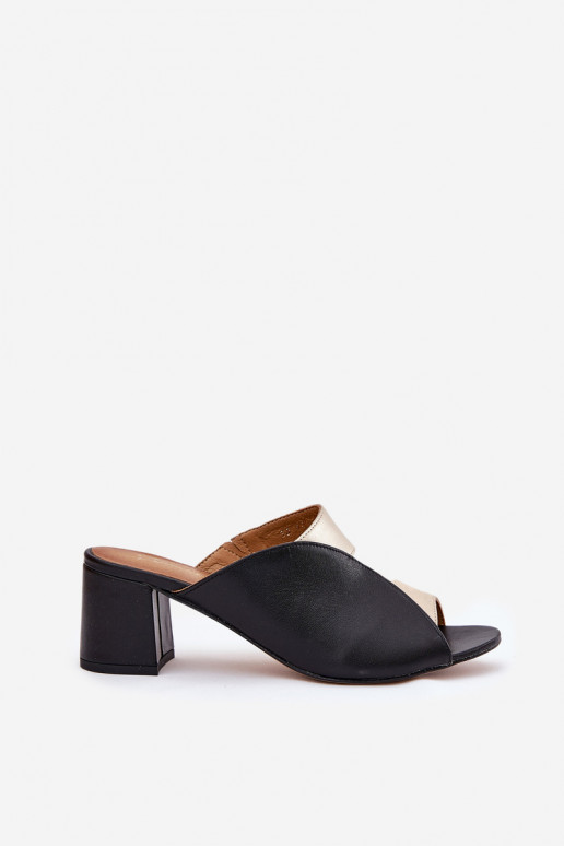 Kožené papuče Dámske s podpätkami Máciejka 06943-25 Čierna a-zlatej farby Kožené papuče Dámske s podpätkami Máciejka 06943-25 Čierna a-zlatej farby