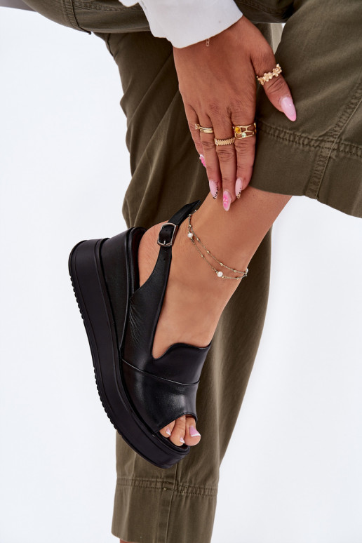 Kožené Dámske Sandále na platforme Artiker 52C0484 čierna Kožené Dámske Sandále na platforme Artiker 52C0484 čierna