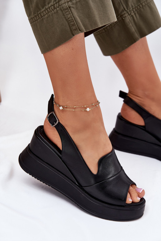 Kožené Dámske Sandále na platforme Artiker 52C0484 čierna Kožené Dámske Sandále na platforme Artiker 52C0484 čierna