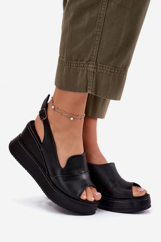 Kožené Dámske Sandále na platforme Artiker 52C0484 čierna Kožené Dámske Sandále na platforme Artiker 52C0484 čierna