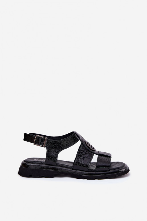 Dámske sandále Dámske s lakovým efektom S Ornatem Detalem Artiker 56C0691 čierna Dámske sandále Dámske s lakovým efektom S Ornatem Detalem Artiker 56C0691 čierna