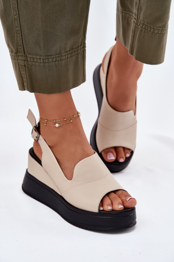 Kožené Dámske Sandále na platforme Artiker 54C0401 béžová