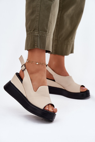 Kožené Dámske Sandále na platforme Artiker 54C0401 béžová 2