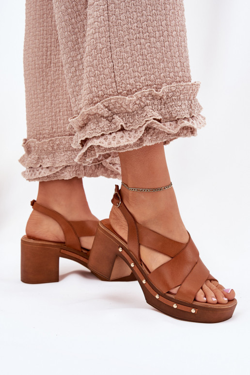 Dámske sandále na podpätku Zazoo 1081 Hnedá farba Dámske sandále na podpätku Zazoo 1081 Hnedá farba