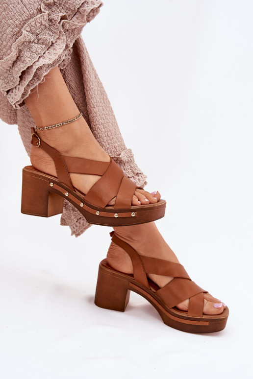 Dámske sandále na podpätku Zazoo 1081 Hnedá farba Dámske sandále na podpätku Zazoo 1081 Hnedá farba