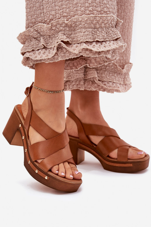 Dámske sandále na podpätku Zazoo 1081 Hnedá farba Dámske sandále na podpätku Zazoo 1081 Hnedá farba