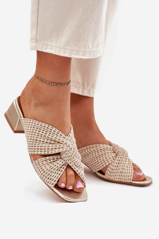 Dámske papuče Zapnuté Klocku Máciejka 06955-25 béžová-zlatej farby Dámske papuče Zapnuté Klocku Máciejka 06955-25 béžová-zlatej farby