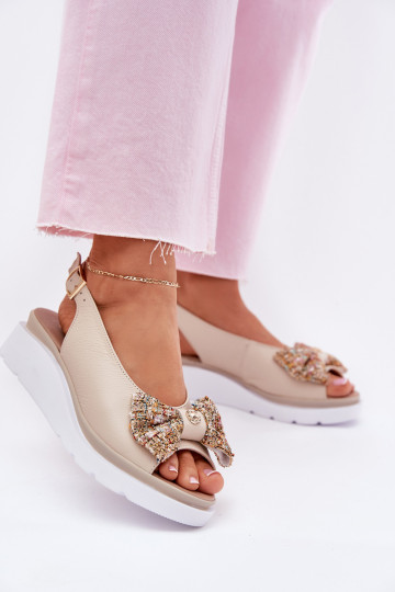 Dámske sandále Dámske Zapnuté INedge so stuhami Zazoo 1882 béžová
