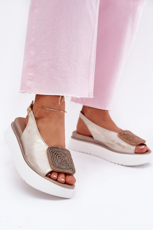 Zazoo 1786 Dámske sandále Dámske s platformou s ozdobami zlatej farby Przecierany