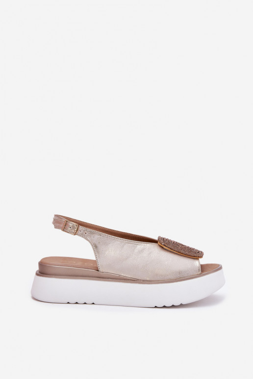 Zazoo 1786 Dámske sandále Dámske s platformou s ozdobami zlatej farby Przecierany