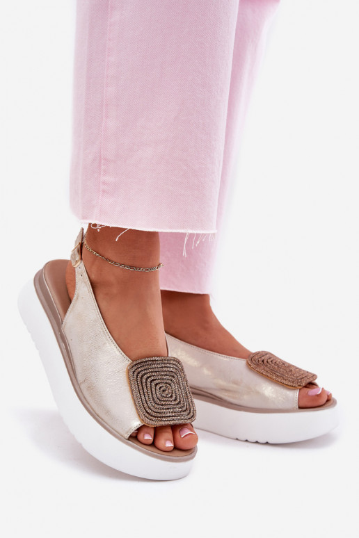 Zazoo 1786 Dámske sandále Dámske s platformou s ozdobami zlatej farby Przecierany