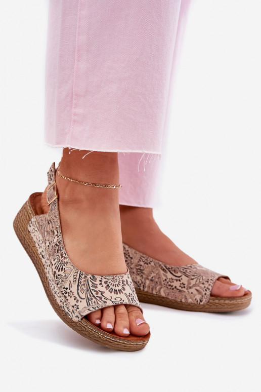 Dámske sandále Dámske Zapnuté INedge Máciejka L7069-04 béžová Dámske sandále Dámske Zapnuté INedge Máciejka L7069-04 béžová